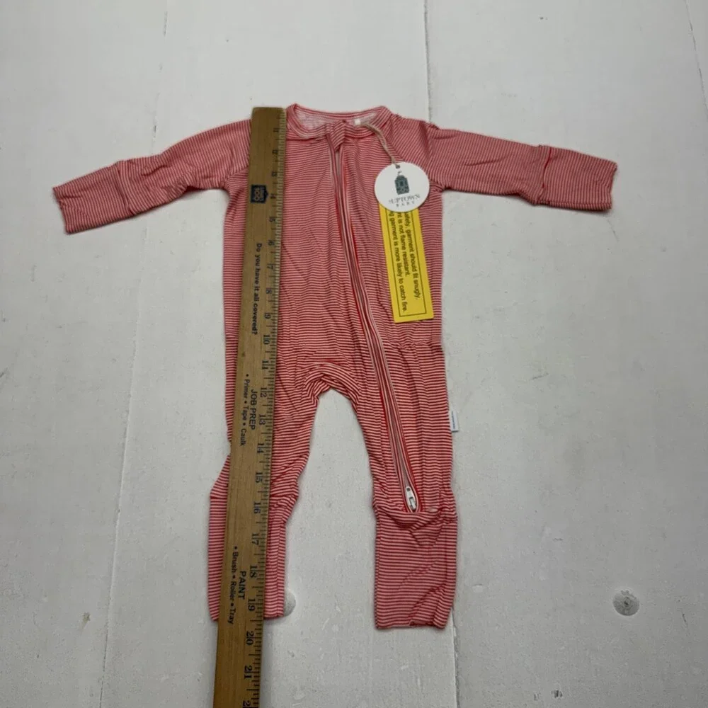 Uptown Baby Sleeper Baby Girls 0-3M Red Stripe Bamboo Zip One Piece Jersey